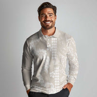 Suede Beige Hawaii Anthurium Plumeria Lei Long Sleeve Polo Shirt LT9 - Polynesian Pride
