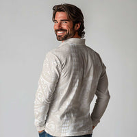 Suede Beige Hawaii Anthurium Plumeria Lei Long Sleeve Polo Shirt LT9 - Polynesian Pride
