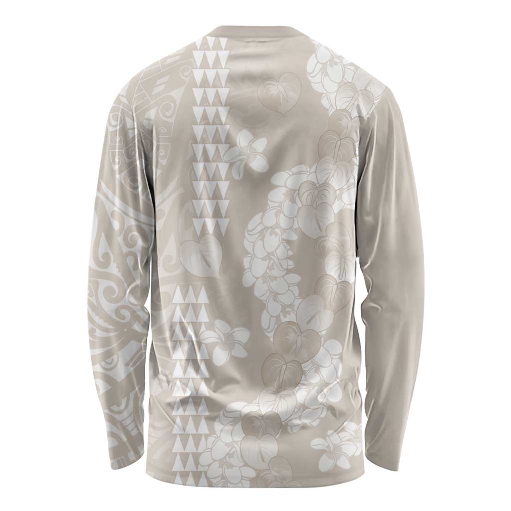 Suede Beige Hawaii Anthurium Plumeria Lei Long Sleeve Shirt LT9 - Polynesian Pride