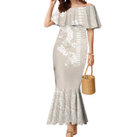 Suede Beige Hawaii Anthurium Plumeria Lei Mermaid Dress LT9 Women Beige - Polynesian Pride