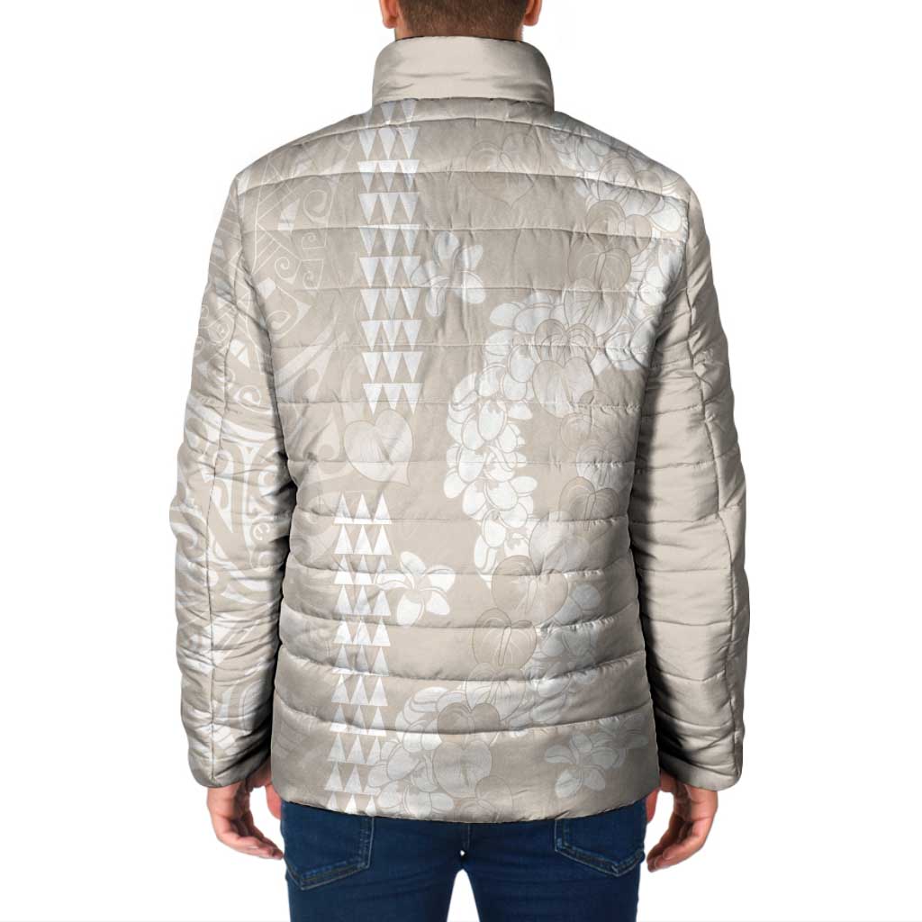 Suede Beige Hawaii Anthurium Plumeria Lei Padded Jacket LT9 - Polynesian Pride