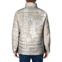 Suede Beige Hawaii Anthurium Plumeria Lei Padded Jacket LT9 - Polynesian Pride