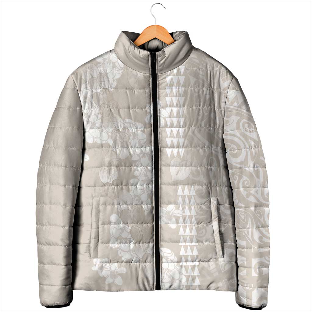 Suede Beige Hawaii Anthurium Plumeria Lei Padded Jacket LT9 - Polynesian Pride