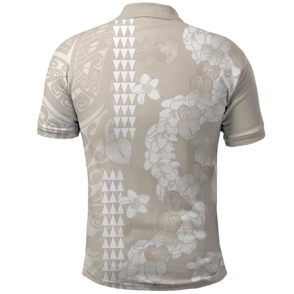 Suede Beige Hawaii Anthurium Plumeria Lei Polo Shirt LT9 - Polynesian Pride