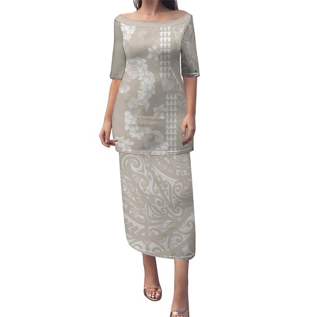 Suede Beige Hawaii Anthurium Plumeria Lei Puletasi