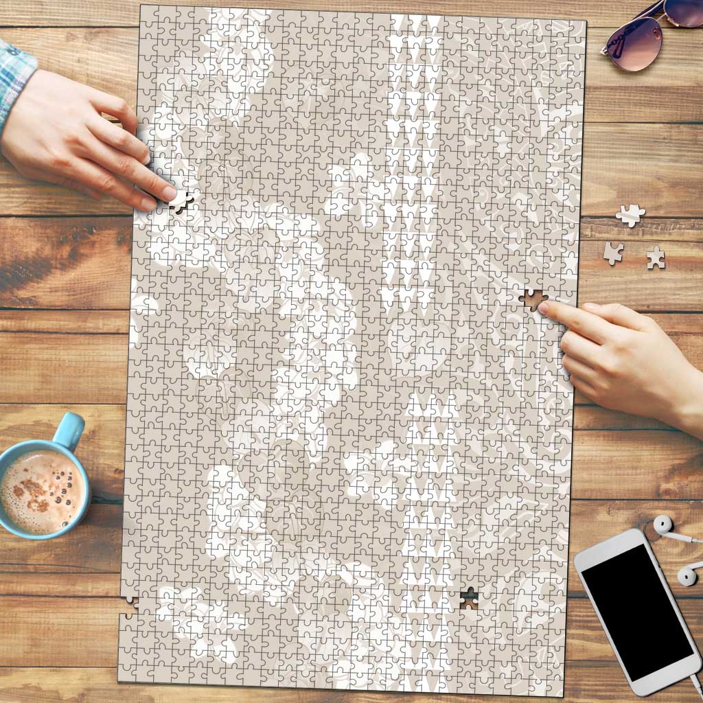 Suede Beige Hawaii Anthurium Plumeria Lei Puzzle LT9 Beige - Polynesian Pride