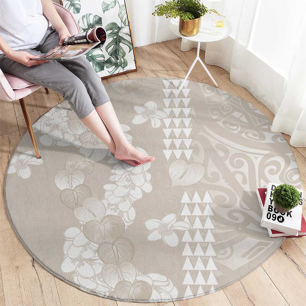 Suede Beige Hawaii Anthurium Plumeria Lei Round Carpet LT9 - Polynesian Pride