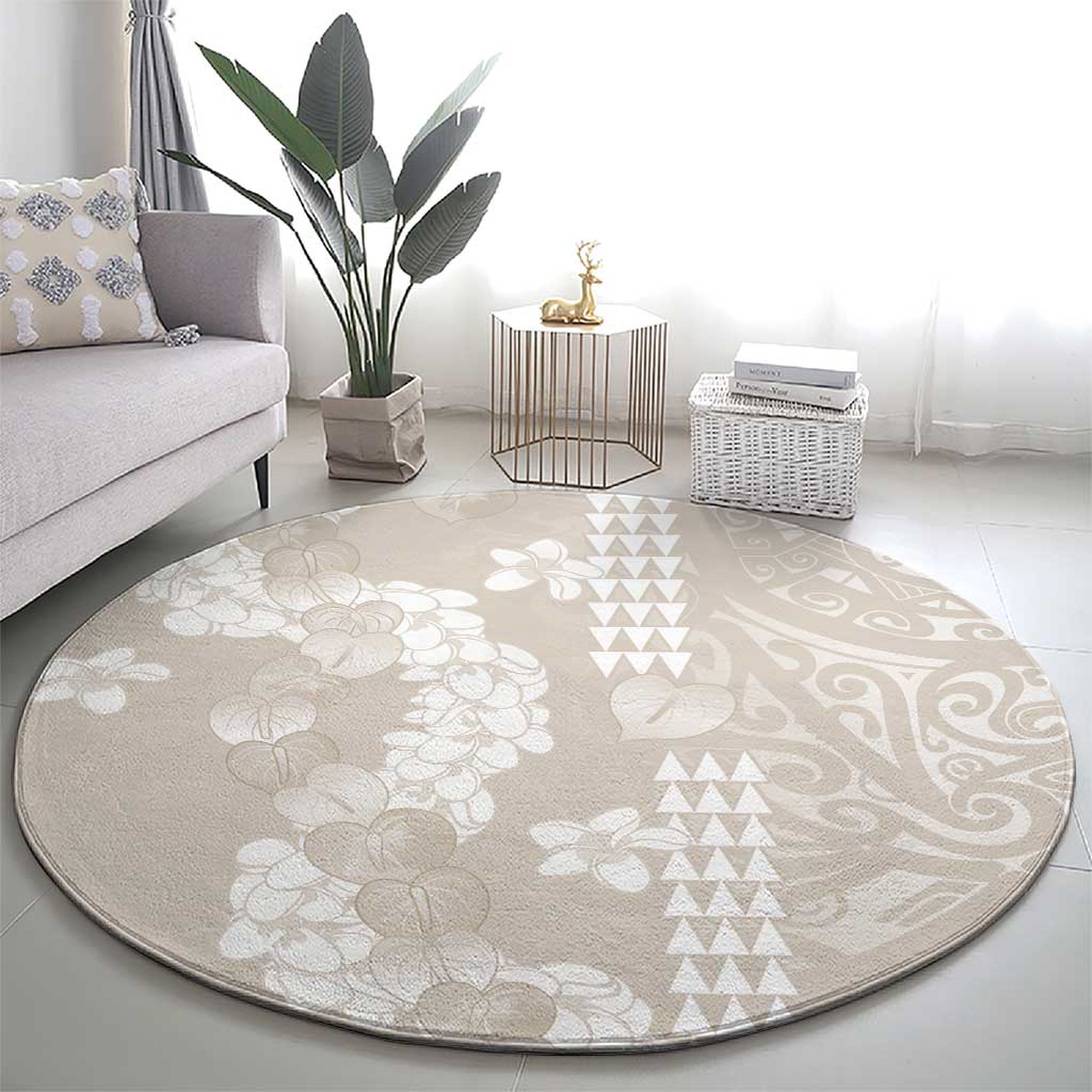 Suede Beige Hawaii Anthurium Plumeria Lei Round Carpet LT9 - Polynesian Pride