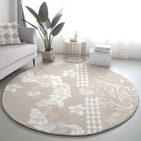 Suede Beige Hawaii Anthurium Plumeria Lei Round Carpet LT9 - Polynesian Pride