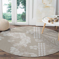 Suede Beige Hawaii Anthurium Plumeria Lei Round Carpet LT9 - Polynesian Pride