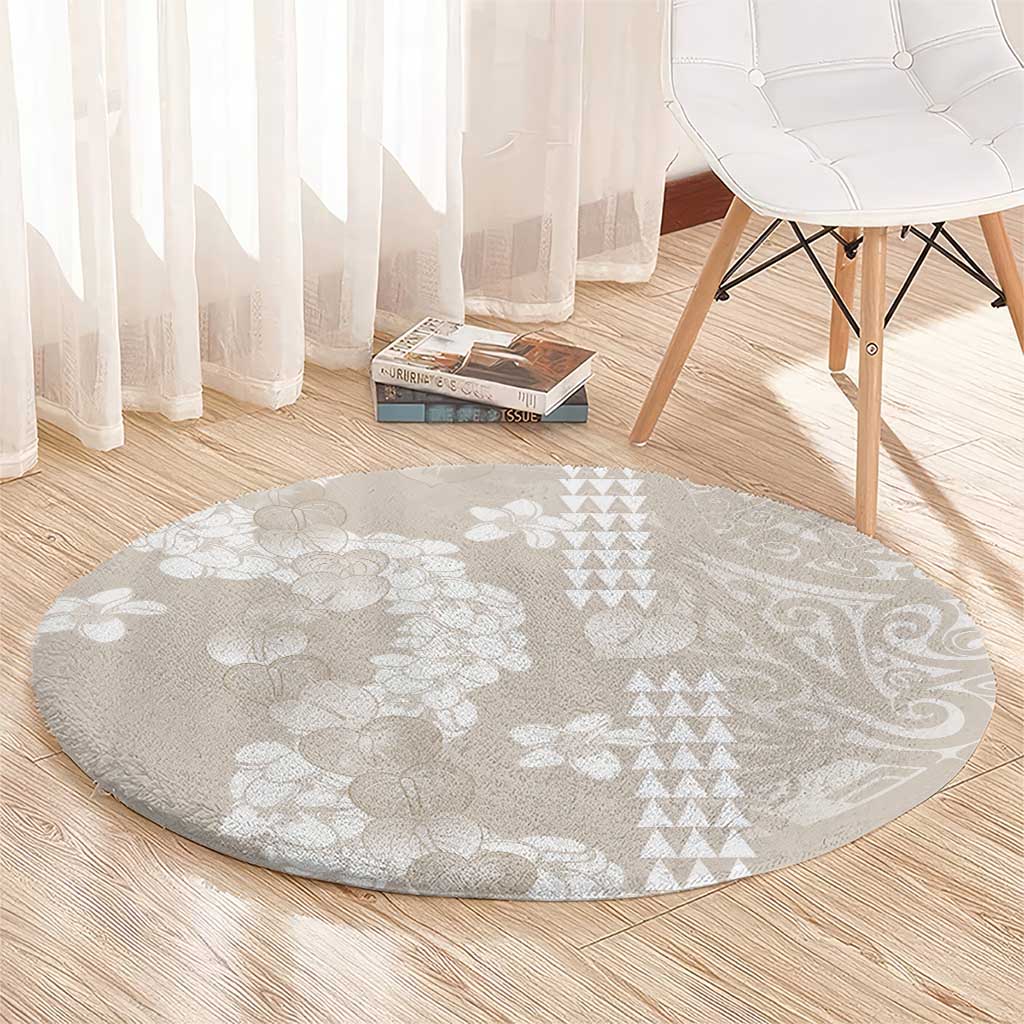 Suede Beige Hawaii Anthurium Plumeria Lei Round Carpet LT9 - Polynesian Pride