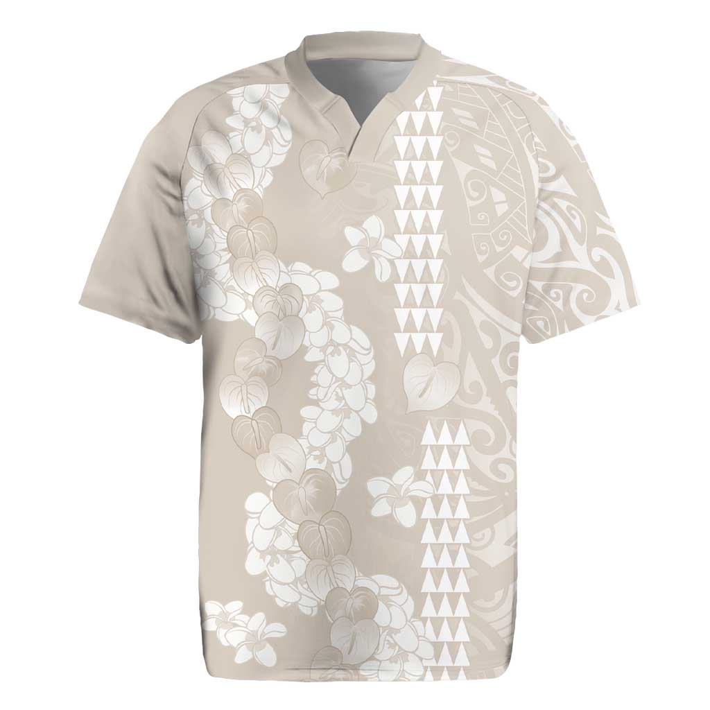 Suede Beige Hawaii Anthurium Plumeria Lei Rugby Jersey
