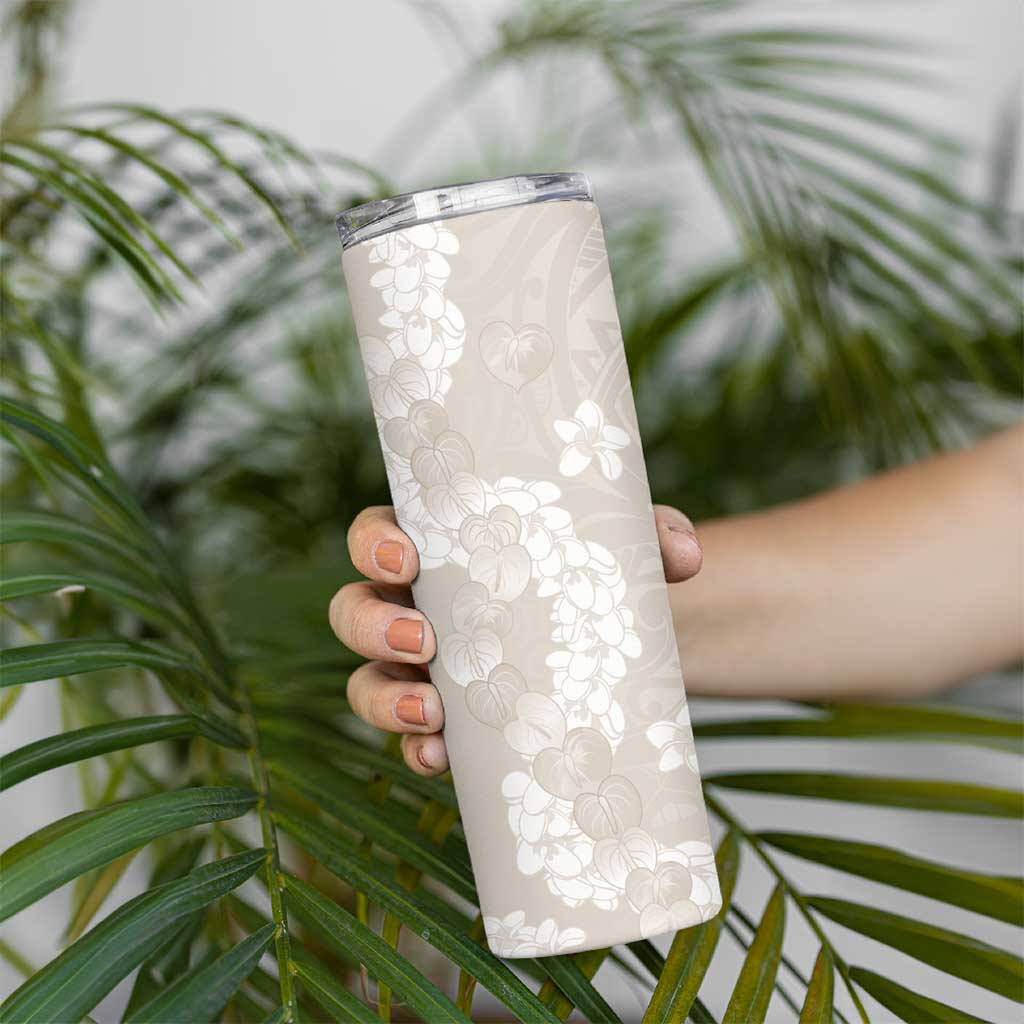 Suede Beige Hawaii Anthurium Plumeria Lei Skinny Tumbler LT9 - Polynesian Pride