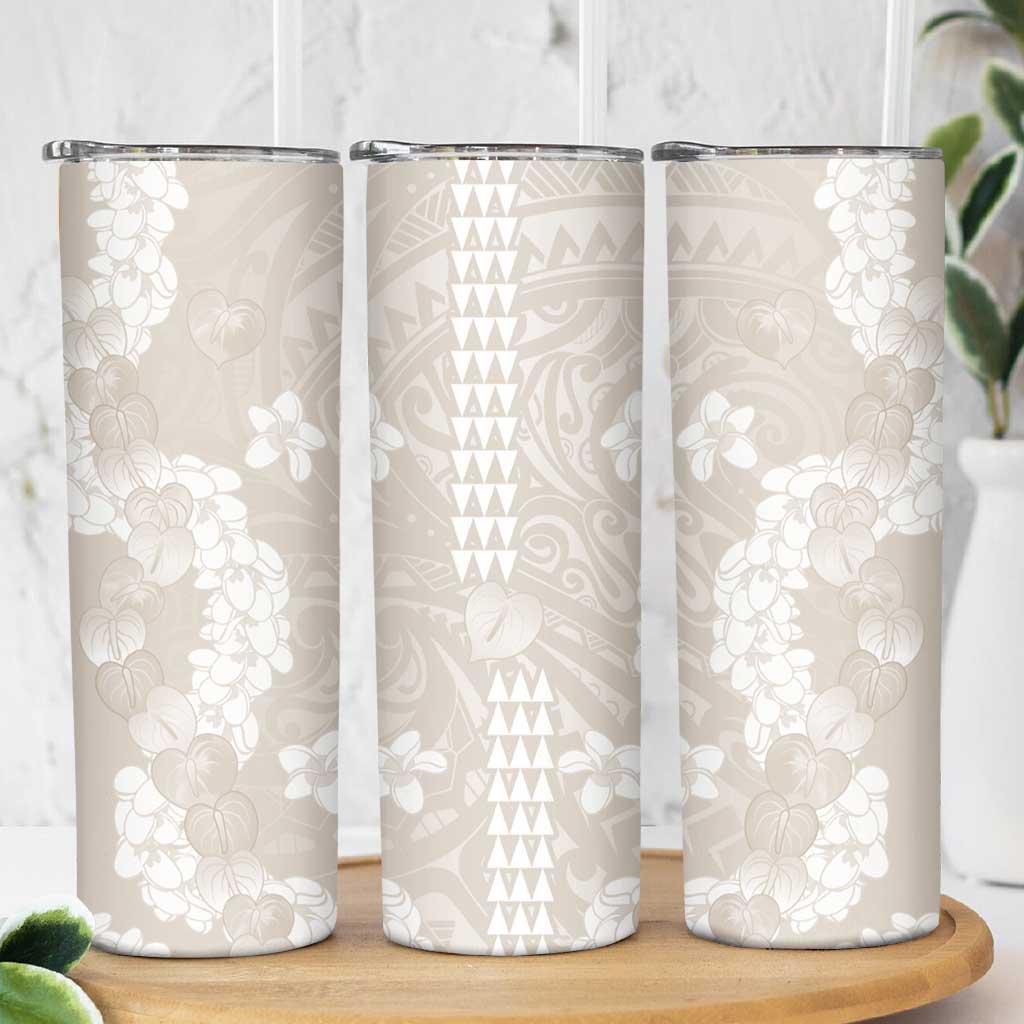 Suede Beige Hawaii Anthurium Plumeria Lei Skinny Tumbler LT9 - Polynesian Pride