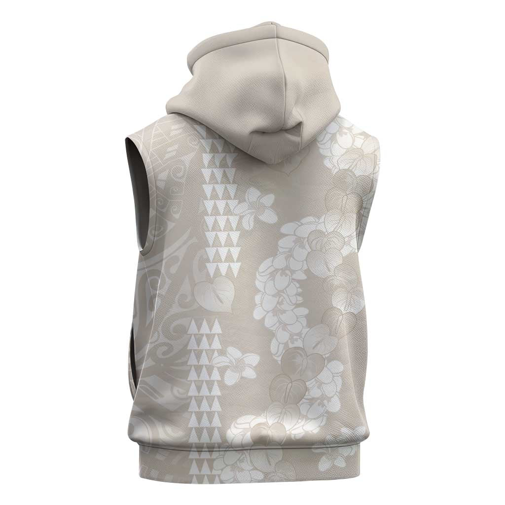 Suede Beige Hawaii Anthurium Plumeria Lei Sleeveless Hoodie LT9 - Polynesian Pride