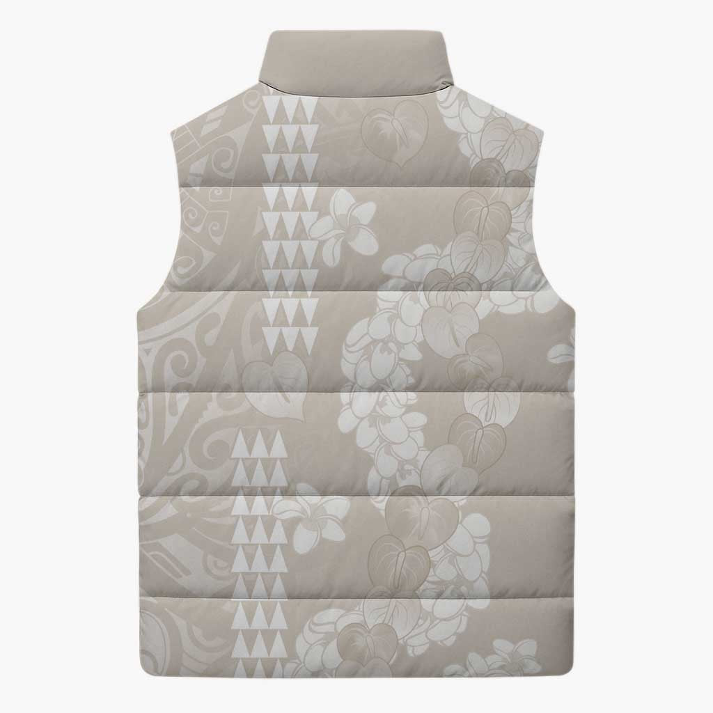 Suede Beige Hawaii Anthurium Plumeria Lei Sleeveless Puffer Jacket LT9 - Polynesian Pride