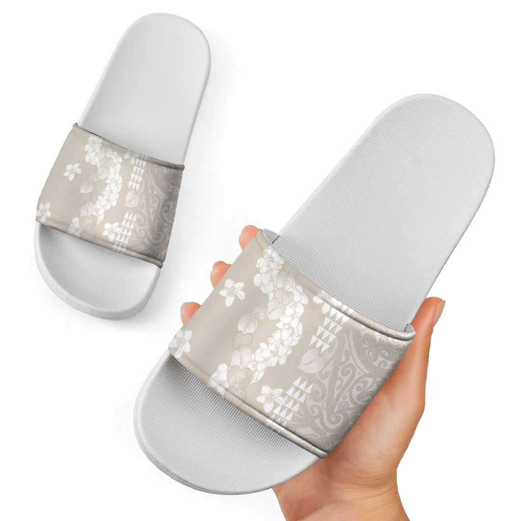 Suede Beige Hawaii Anthurium Plumeria Lei Slide Sandals LT9 - Polynesian Pride