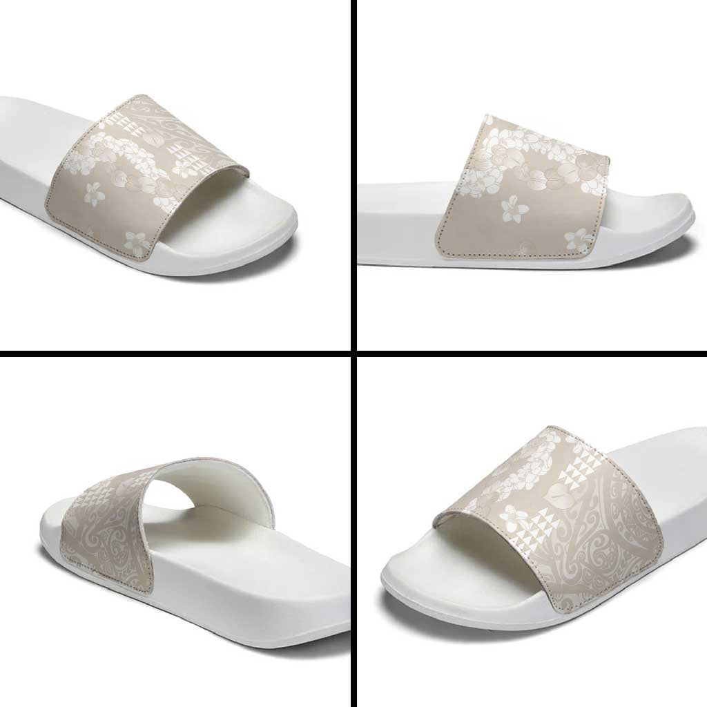Suede Beige Hawaii Anthurium Plumeria Lei Slide Sandals LT9 - Polynesian Pride