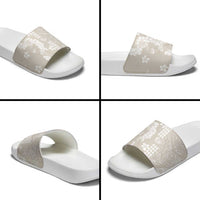 Suede Beige Hawaii Anthurium Plumeria Lei Slide Sandals LT9 - Polynesian Pride