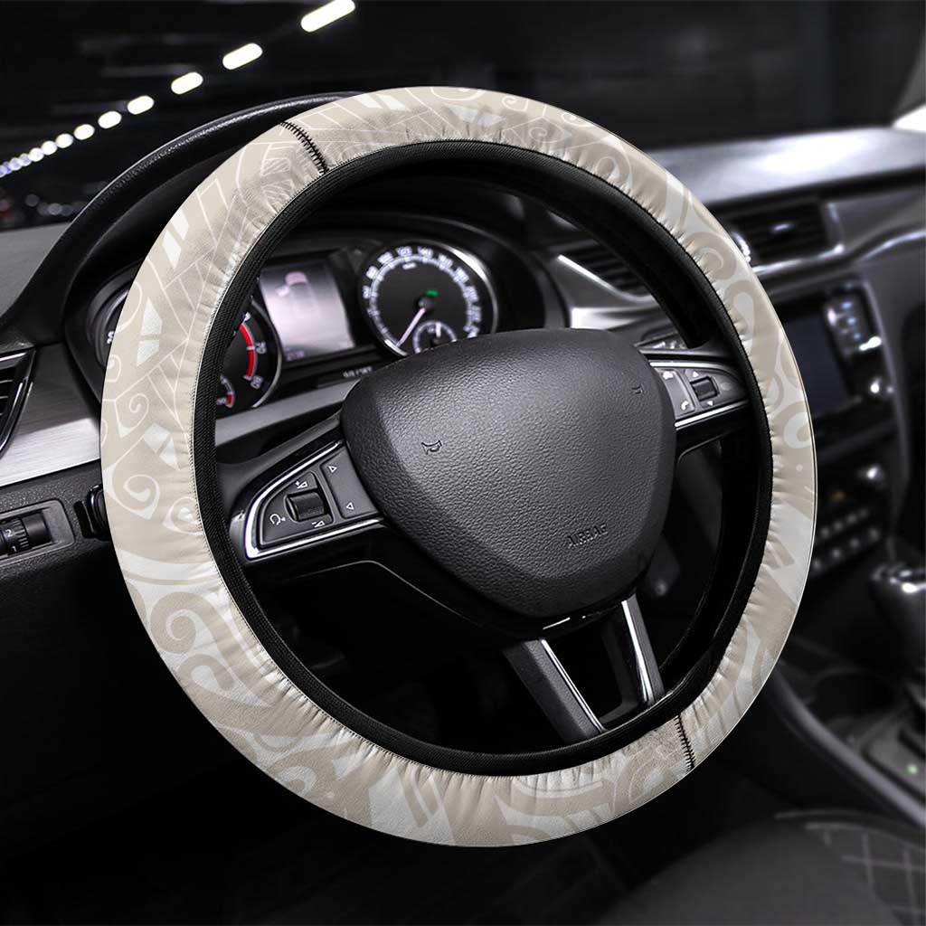 Suede Beige Hawaii Anthurium Plumeria Lei Steering Wheel Cover LT9 Universal Fit Beige - Polynesian Pride