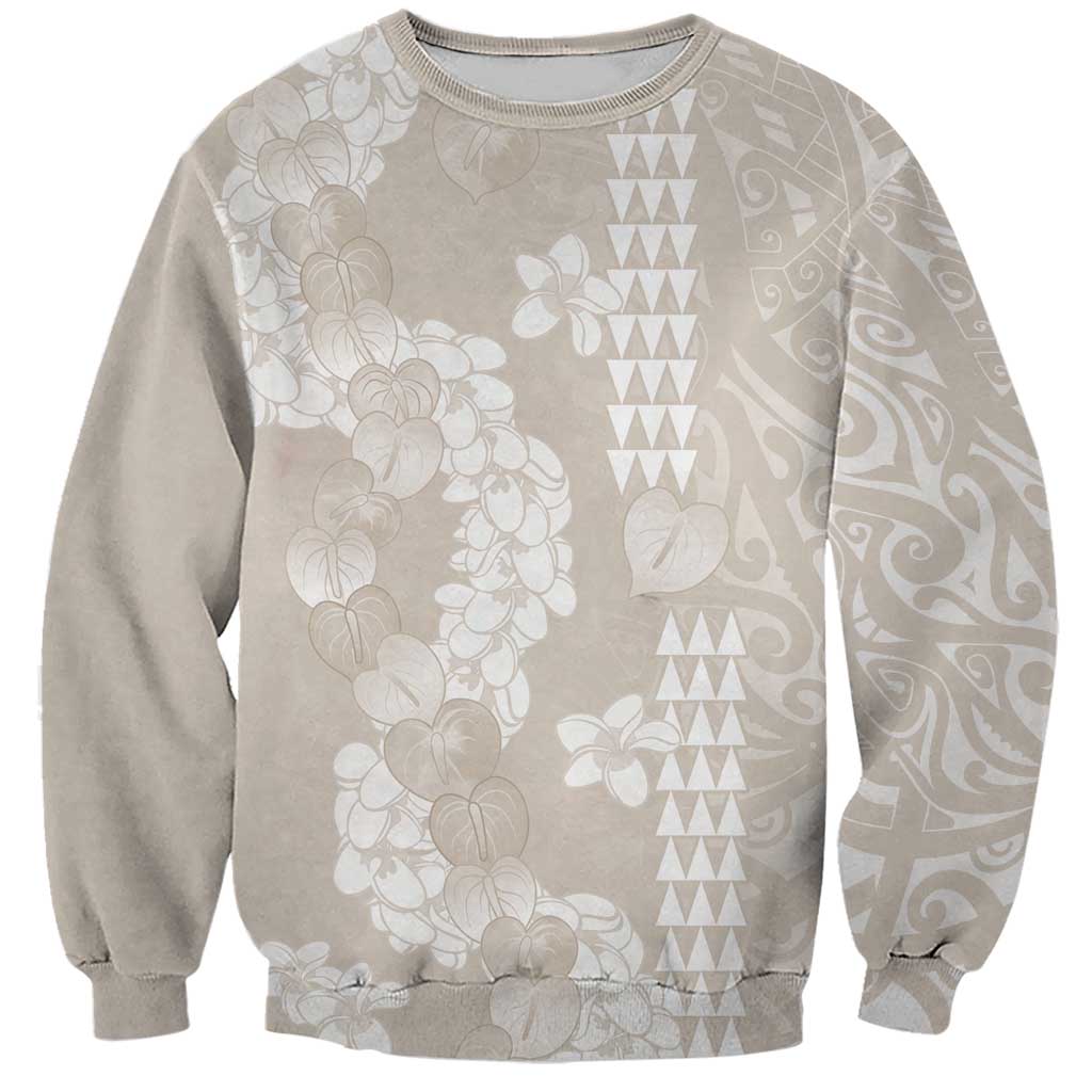 Suede Beige Hawaii Anthurium Plumeria Lei Sweatshirt