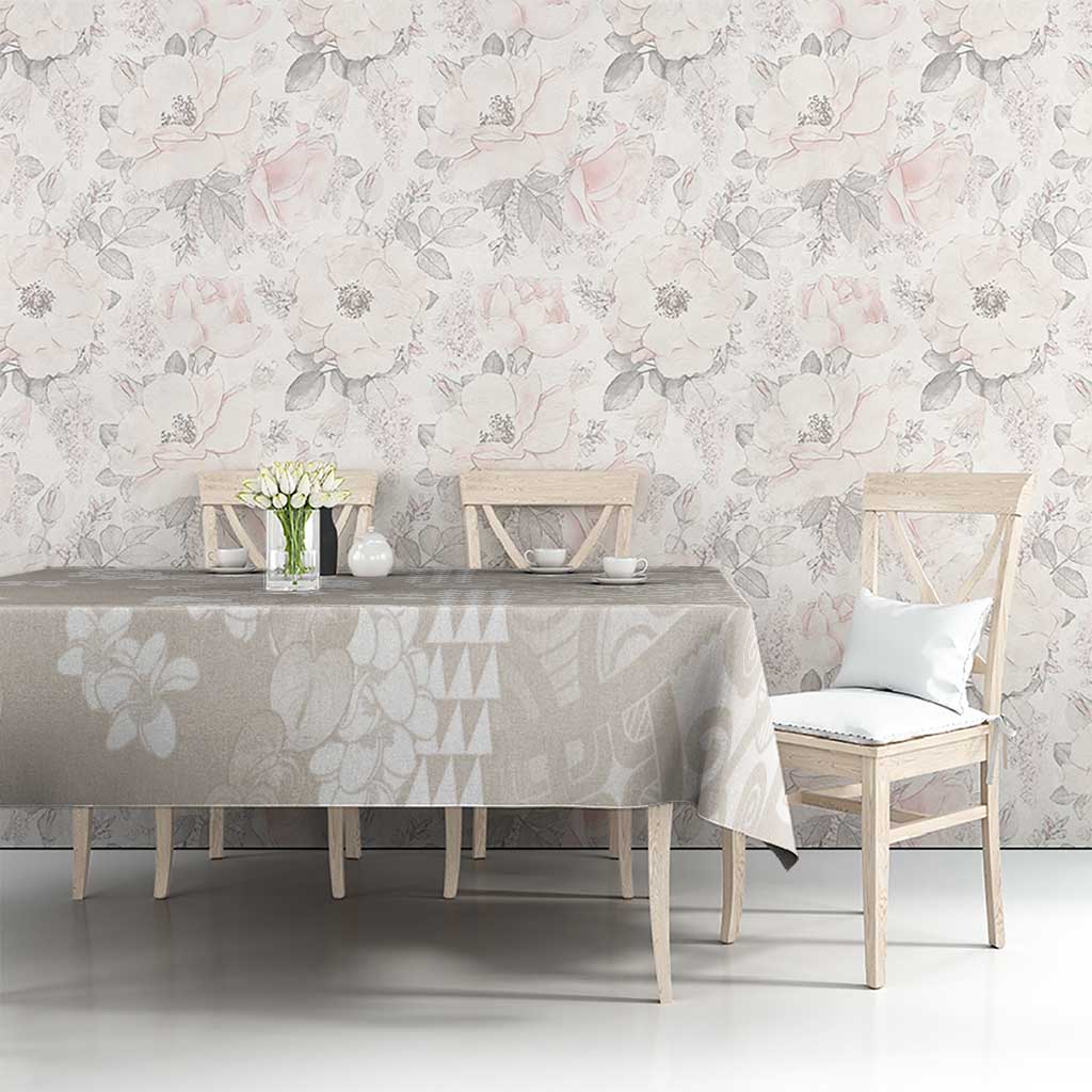 Suede Beige Hawaii Anthurium Plumeria Lei Tablecloth LT9 - Polynesian Pride