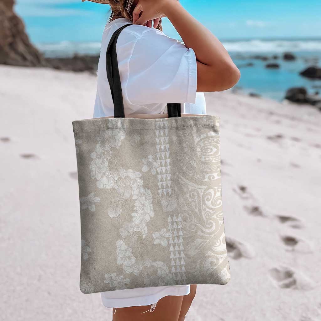 Suede Beige Hawaii Anthurium Plumeria Lei Tote Bag LT9 - Polynesian Pride