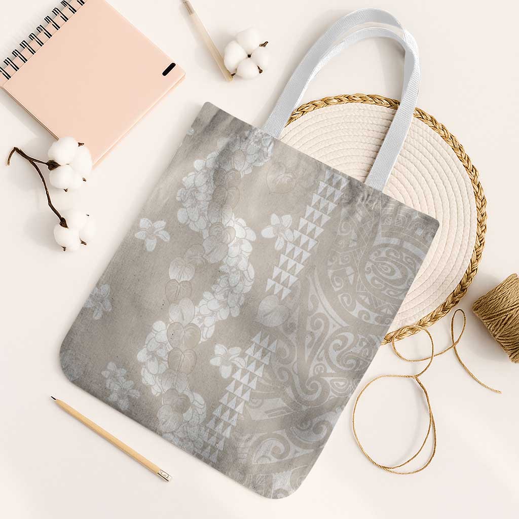 Suede Beige Hawaii Anthurium Plumeria Lei Tote Bag LT9 White Strap One Size Beige - Polynesian Pride