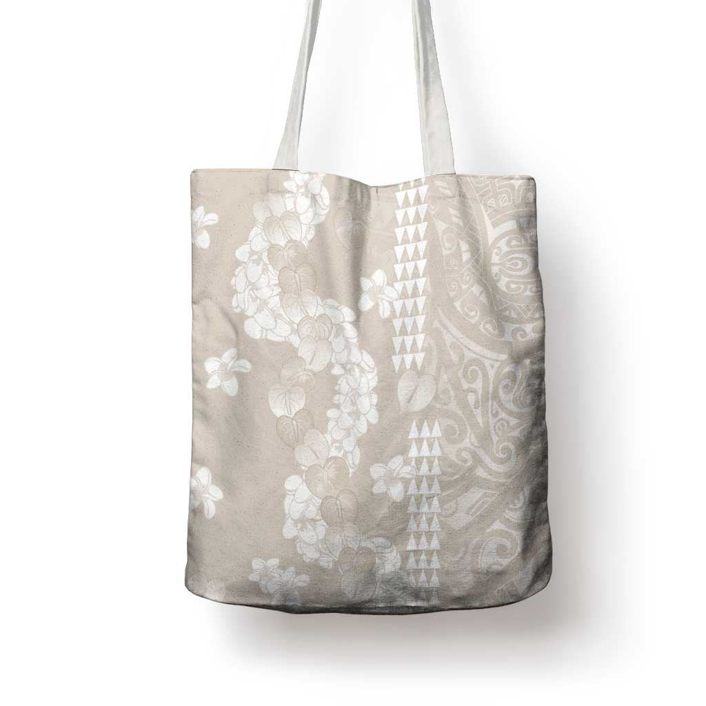 Suede Beige Hawaii Anthurium Plumeria Lei Tote Bag LT9 - Polynesian Pride