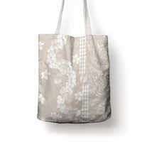 Suede Beige Hawaii Anthurium Plumeria Lei Tote Bag LT9 - Polynesian Pride