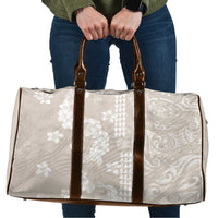 Suede Beige Hawaii Anthurium Plumeria Lei Travel Bag LT9 Beige - Polynesian Pride