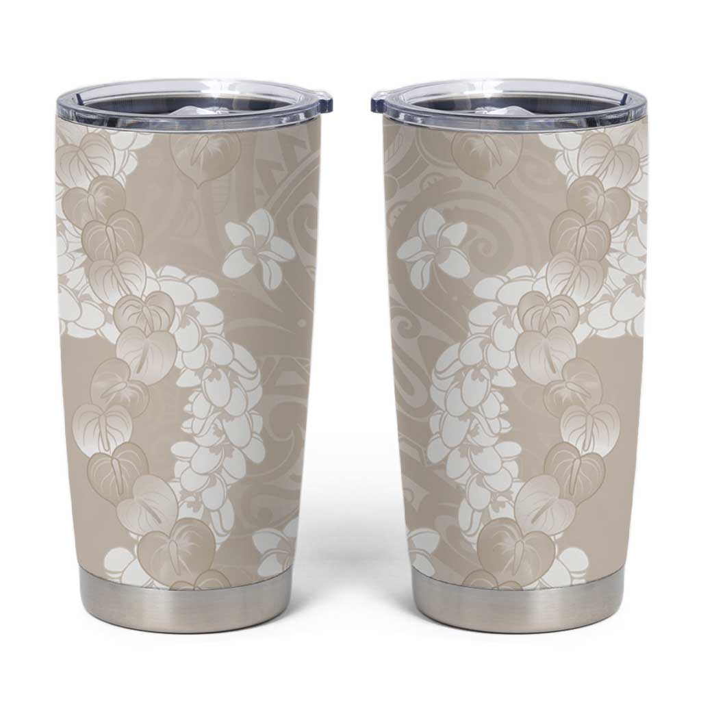 Suede Beige Hawaii Anthurium Plumeria Lei Tumbler Cup LT9 Beige - Polynesian Pride