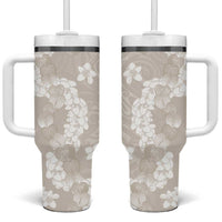 Suede Beige Hawaii Anthurium Plumeria Lei Tumbler With Handle LT9 One Size: 40 oz Beige - Polynesian Pride