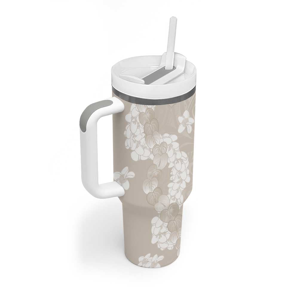 Suede Beige Hawaii Anthurium Plumeria Lei Tumbler With Handle LT9 - Polynesian Pride