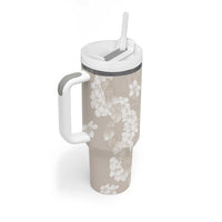 Suede Beige Hawaii Anthurium Plumeria Lei Tumbler With Handle LT9 - Polynesian Pride