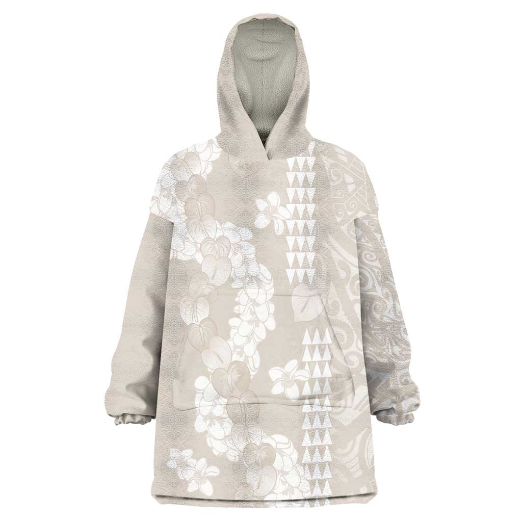 Suede Beige Hawaii Anthurium Plumeria Lei Wearable Blanket Hoodie LT9 One Size Beige - Polynesian Pride