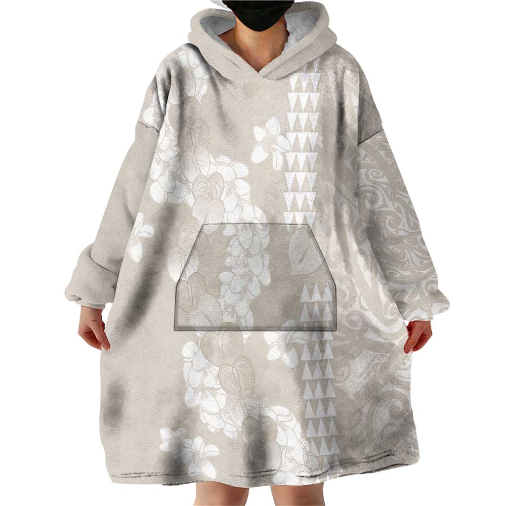 Suede Beige Hawaii Anthurium Plumeria Lei Wearable Blanket Hoodie LT9 - Polynesian Pride
