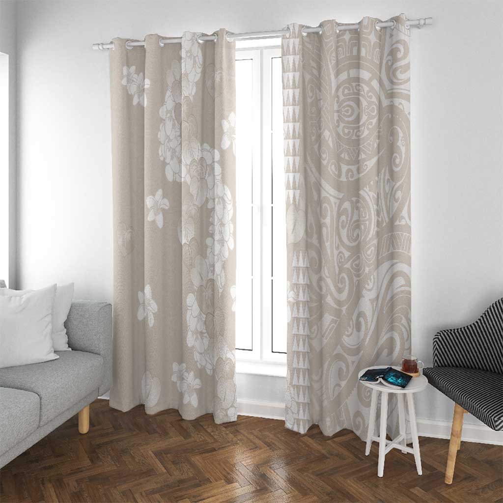 Suede Beige Hawaii Anthurium Plumeria Lei Window Curtain LT9 With Grommets Beige - Polynesian Pride