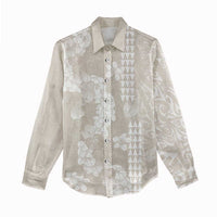 Suede Beige Hawaii Anthurium Plumeria Lei Women Casual Shirt LT9 - Polynesian Pride