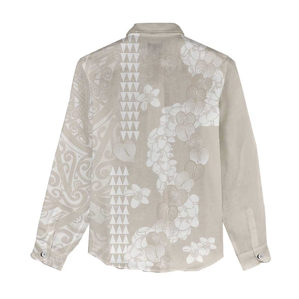 Suede Beige Hawaii Anthurium Plumeria Lei Women Casual Shirt LT9 - Polynesian Pride
