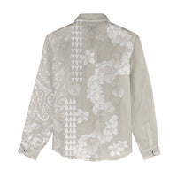 Suede Beige Hawaii Anthurium Plumeria Lei Women Casual Shirt LT9 - Polynesian Pride