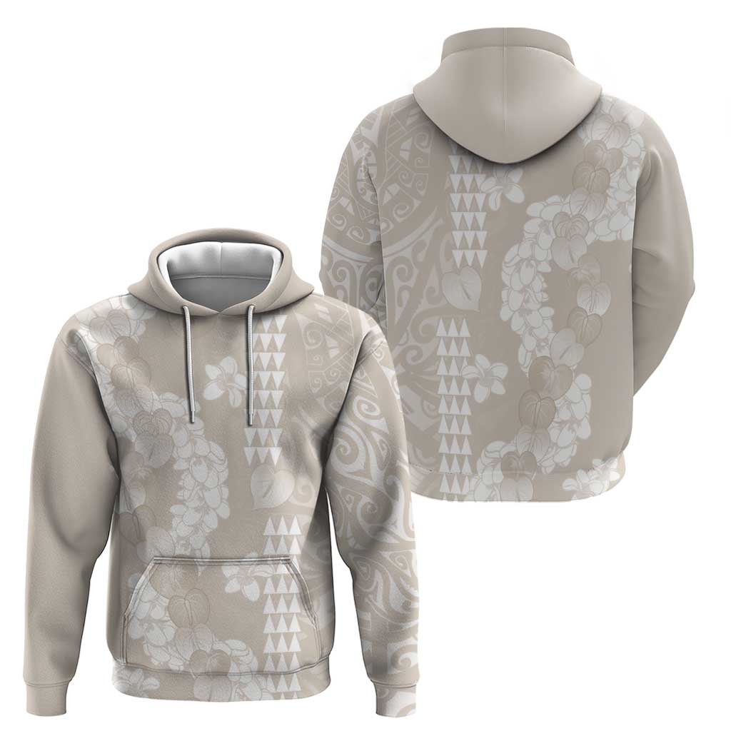 Suede Beige Hawaii Anthurium Plumeria Lei Zip Hoodie LT9 - Polynesian Pride