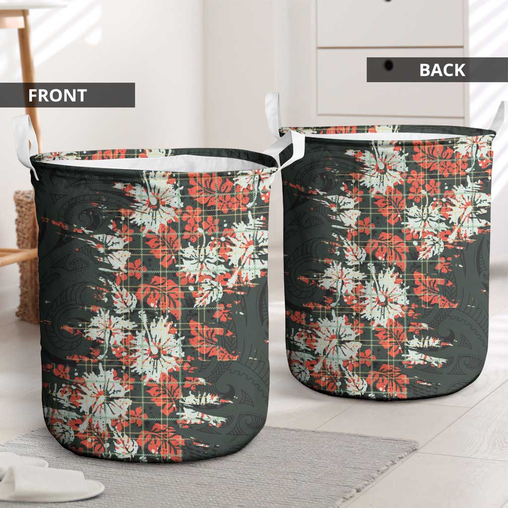 Hawaii Tartan With Hibiscus Laundry Basket Polynesian Pattern Vintage LT9 - Polynesian Pride
