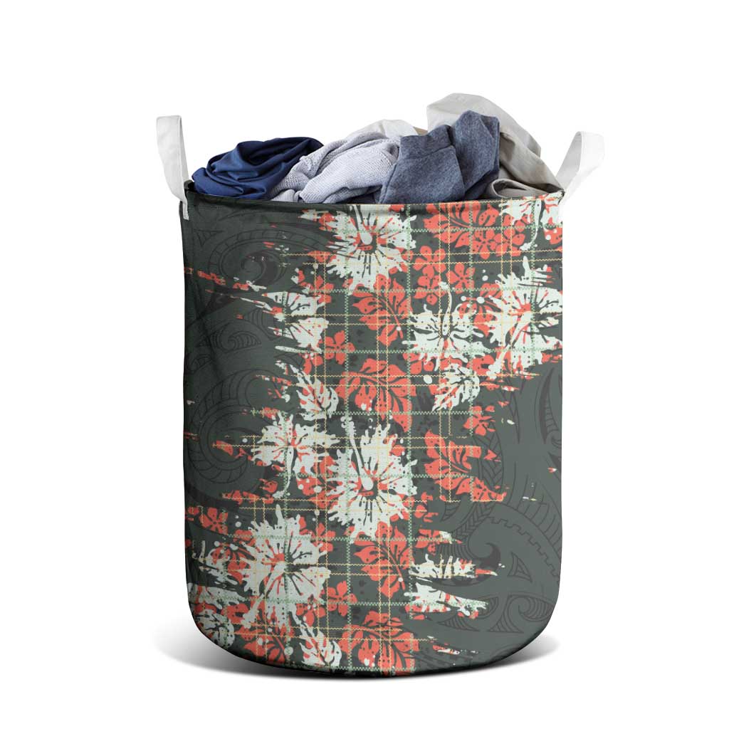 Hawaii Tartan With Hibiscus Laundry Basket Polynesian Pattern Vintage LT9 - Polynesian Pride