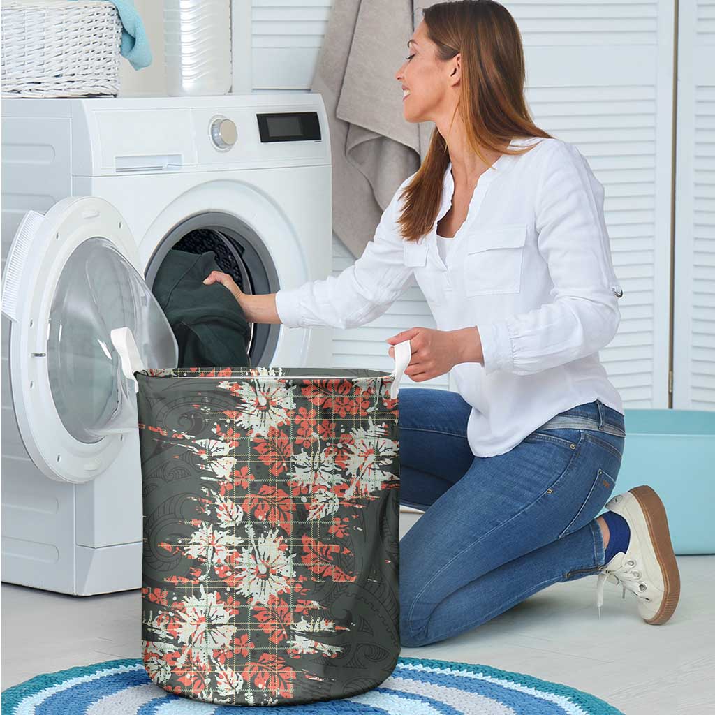 Hawaii Tartan With Hibiscus Laundry Basket Polynesian Pattern Vintage LT9 - Polynesian Pride