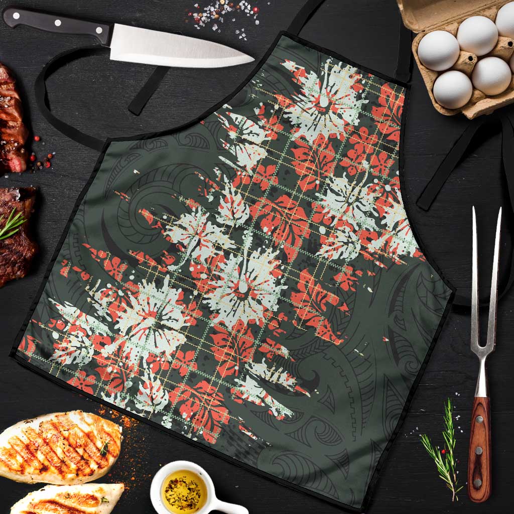 Hawaii Tartan With Hibiscus Apron Polynesian Pattern Vintage LT9 Dark Green - Polynesian Pride