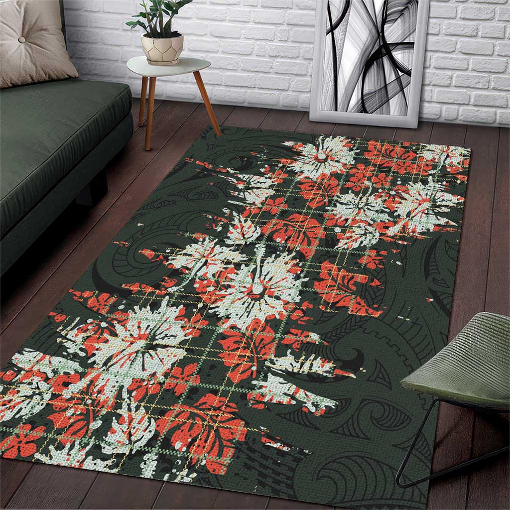 Hawaii Tartan With Hibiscus Area Rug Polynesian Pattern Vintage