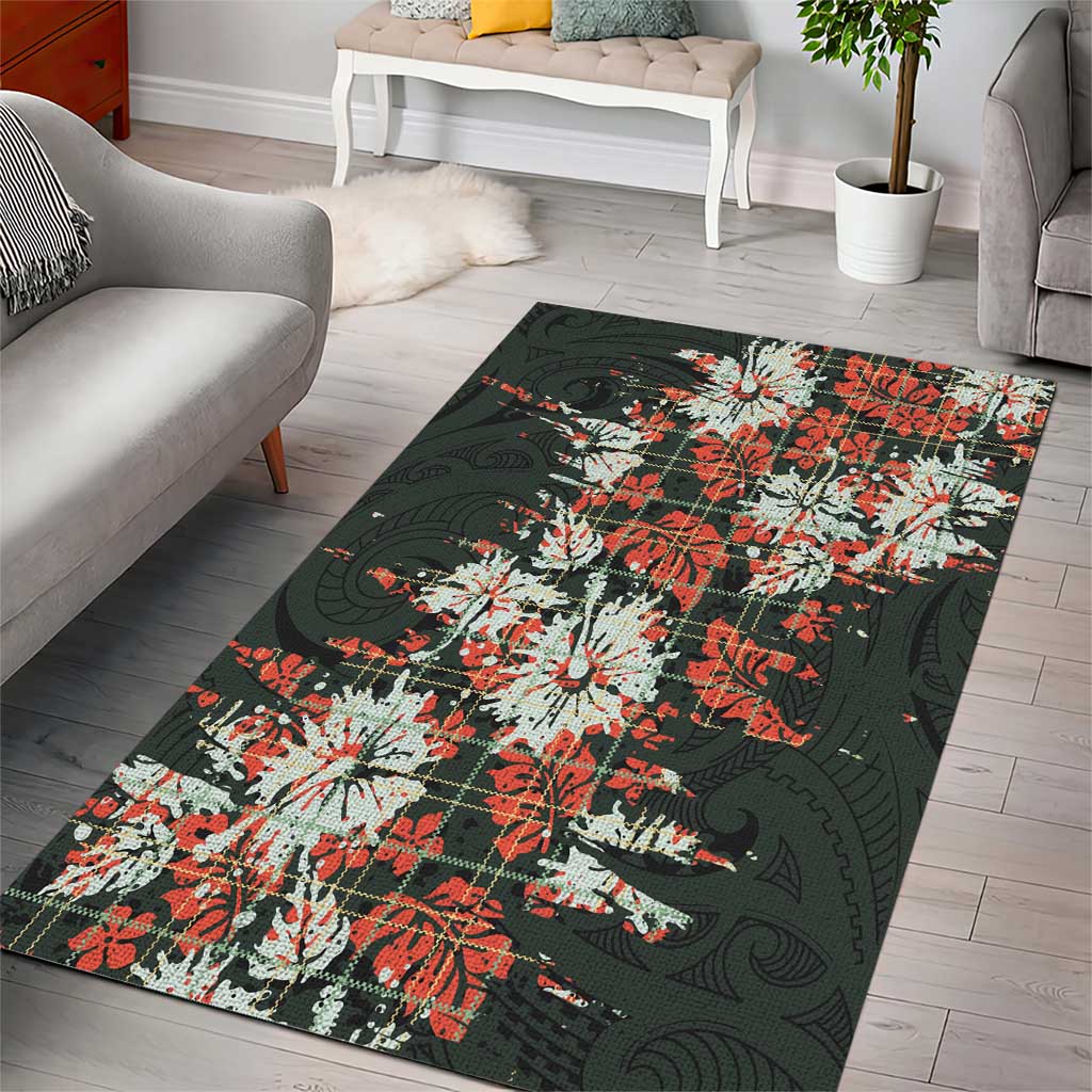 Hawaii Tartan With Hibiscus Area Rug Polynesian Pattern Vintage