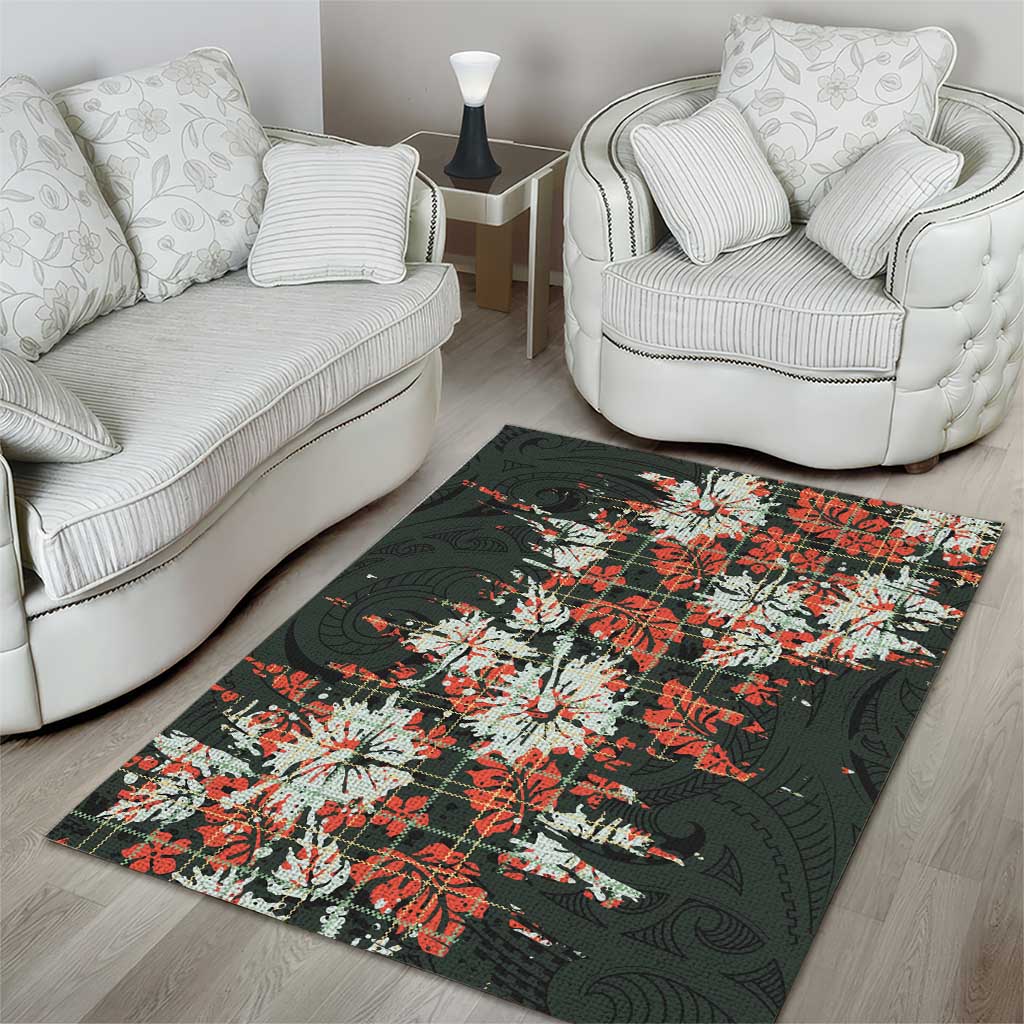 Hawaii Tartan With Hibiscus Area Rug Polynesian Pattern Vintage