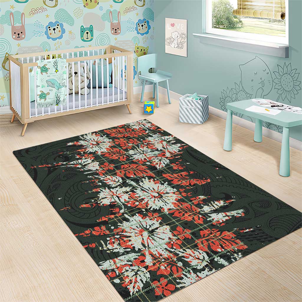 Hawaii Tartan With Hibiscus Area Rug Polynesian Pattern Vintage